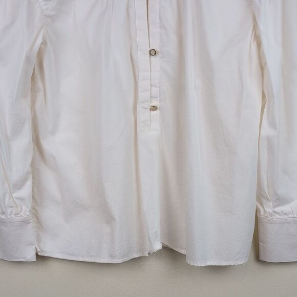 Spartina 449 Cream Elise Stretch Popover Blouse Top Ruffle Neck Size L - Picture 6 of 11